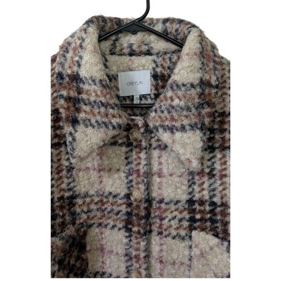 Greylin Anthropologie Fuzzy Plaid Cropped Shacket Jacket Women's M - Brown Multi - Picture 11 of 15